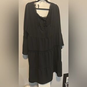 Black Boho Dress with Lace Details